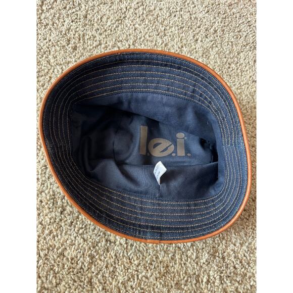 Vintage Y2K Era LEI Womens Chambray Dark Denim Bucket Hat Faux Leather Flowers - Picture 5 of 6